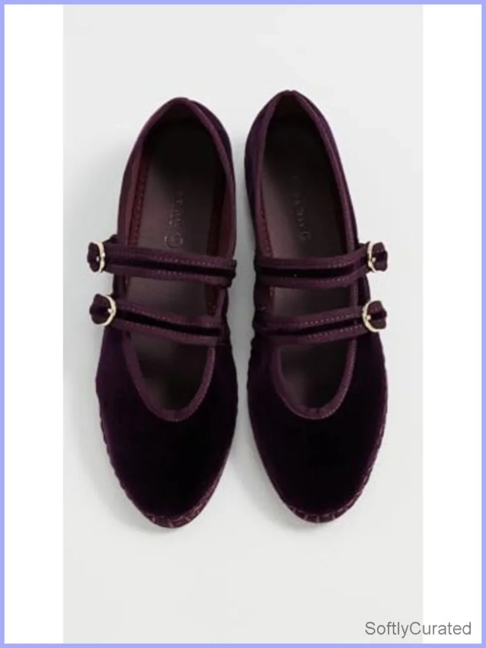Velvet Mary Jane Flats with Adjustable Buckles & Cushioned Footbed